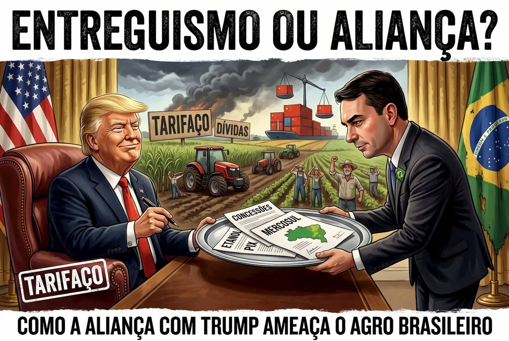 Entreguismo de Flávio a Trump: como a aliança pode ameaçar o agro brasileiro